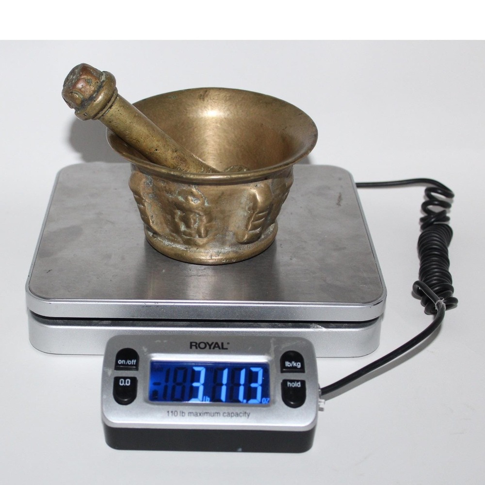 Vintage Heavy Brass Mortar & Pestle 19th Century Apothecary Grinder Antique MCM - Picture 15 of 16
